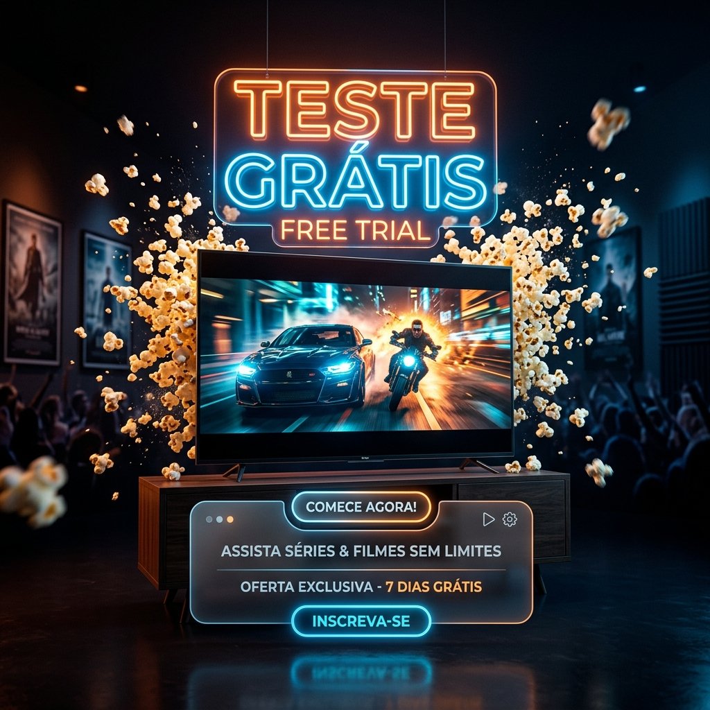 Banner promocional para Assinatura e Teste IPTV Grátis de 7 Dias